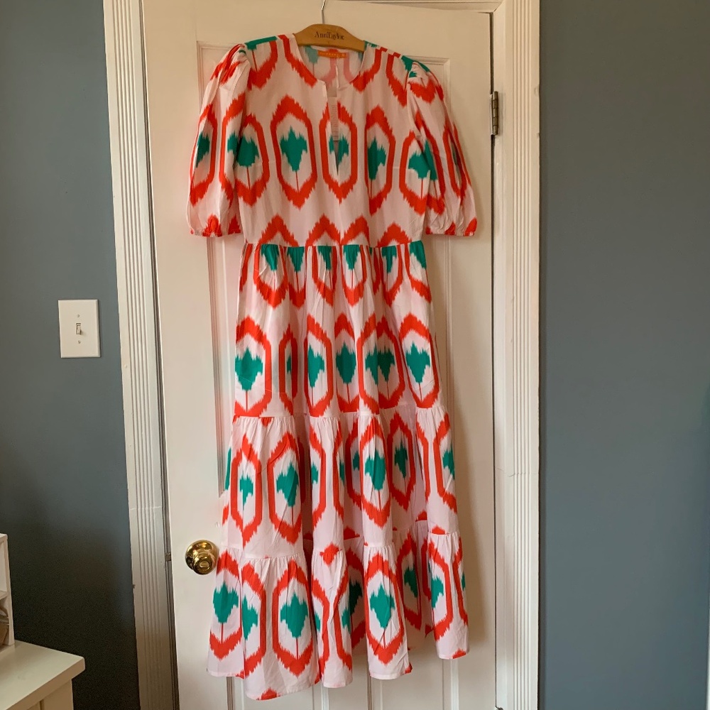 Oliphant Puff Sleeve Maxi- Odisha Coral - Size M  NWT